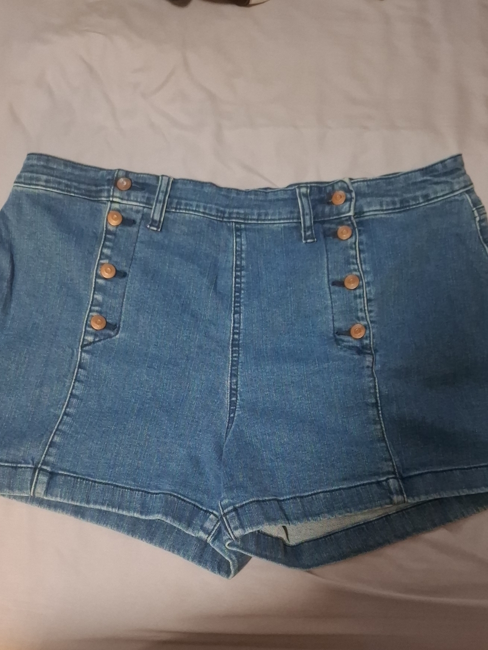 No Boundaries Blue Denim Double-Button High-Rise Shorts